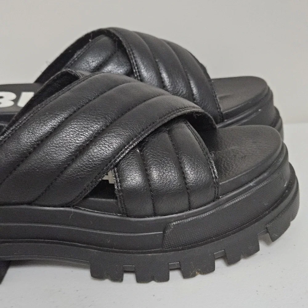 Buffalo Platform Slides Womens‎ 40 Black Quilted Crisscross Lug Sole Sandals
